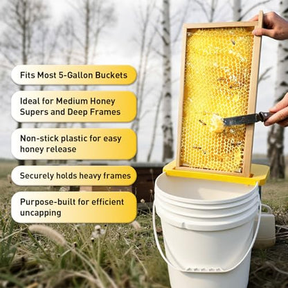 Honey Uncapping Tank Holder, Honey Harvesting Tools, Easy Clean Honey Extractor Tank Bucket Scraper for Beekeeping Hive Frames Cleaning, Fit All 5 or 6 Gallon Bucket