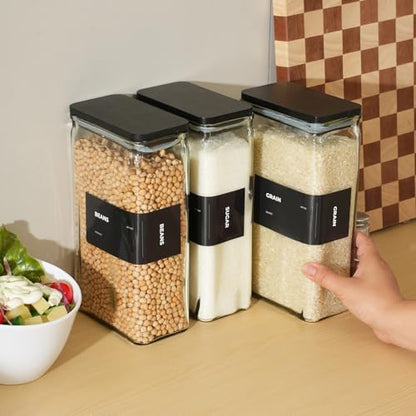 APT 1101 Glass Storage Jars with Bamboo Lid, glass canisters with airtight lids, Clear jars with lids for Spice, Cookie, Candy, Tea, Coffee Bean and Rice (Black, 67 oz, Set of 3) - color: Black
