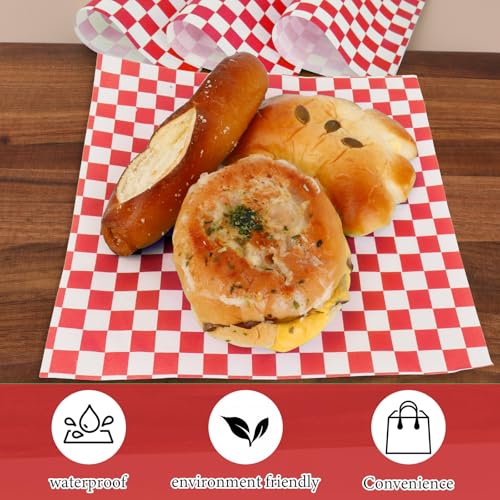 200 Pcs Wax Paper Sheets for Food,8.5x8.5" Food Basket Liners, Red and White Checkered Sandwich Wraps Paper,for Burgers Bread Restaurant Barbecue Picnic(Red) - color: Red