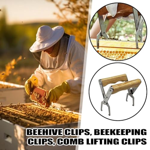 Beehive Frame Holder - Stainless Steel Beekeeping Tool with Wooden Handle, Secure Frame Grip for Beekeepers, Reduces Hand Fatigue, Easy One-Hand Operation