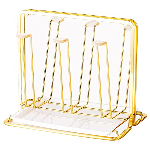 Metal Cup Drying Rack with 6 Hooks | Bottle Drying Rack with Drain Tray,Coffee Mug Holder,Mug Organizer Golden - color: Gold