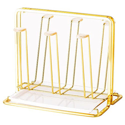 Metal Cup Drying Rack with 6 Hooks | Bottle Drying Rack with Drain Tray,Coffee Mug Holder,Mug Organizer Golden - color: Gold