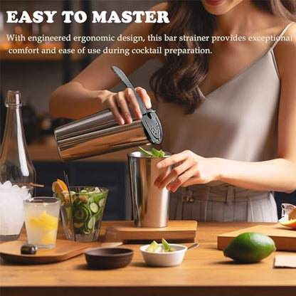 Black Cocktail Strainer for Drinks 2 Prong Hawthorne Strainer with Removable Spring Stainless Steel Bartending Strainer - color: Black