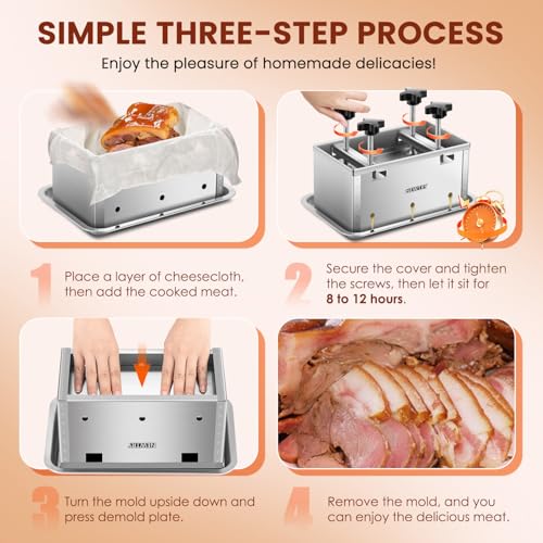 NEWTRY Deli Meat Press Tool 6.6LB Capacity Tofu Press Maker 304 Stainless Steel for Tofu Pork Beef Bacon Homemade Deli Meat with Press Handle