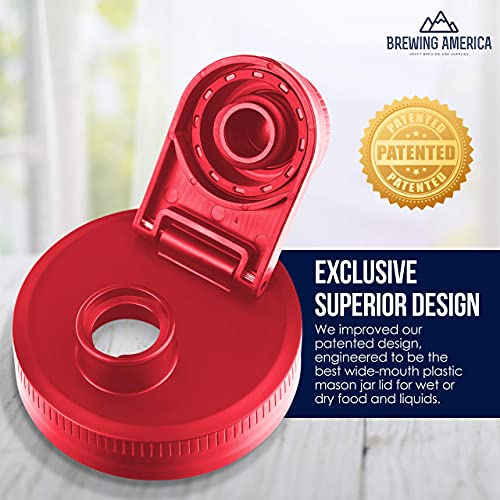 Mason Jar Lids Wide Mouth Plastic 4 pack-USA Made-Flip Cap Screw Top Pour Spout Drink Hole - Leak-proof for Kerr and Ball Canning Jars - Airtight for Drinks to Go and Controlled Pouring - Red - color: Old Glory Red