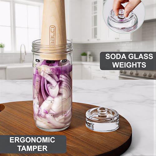 BALCI Complete Mason Jar Fermentation Kit – 9 Pc Starter Set with Fermentation Lids, Glass Weights, Wooden Tamper & Recipe Book – Wide Mouth Fermenter for Sauerkraut, Kimchi, Pickles & Probiotics