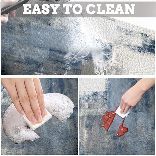 MCALK Blue Dish Drying Mat for Kitchen Counter, Grey Dish Drying Pad with Anti-Slip Rubber Base, Absorbent Kitchen Sink Mat with Abstract Art Decor (1 pc 18" x 16")