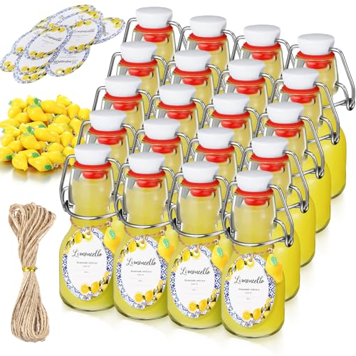 20 Sets Mini Limoncello Bottles Small Swing Top Glass Bottles Tiny Jar for Table Centerpieces Beverages Homemade Christmas Baby Shower Wedding Party Favors for Guests(2oz,Round Lemon) - size: 2oz, style: Round Lemon
