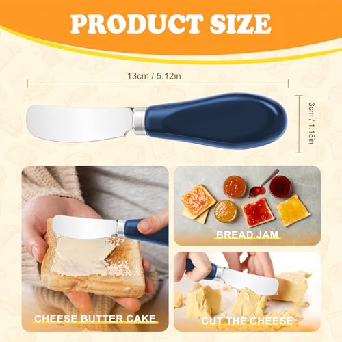 Butter Spreader Knife Set, 2-Pack Stainless Steel Cheese and Butter Knives with Ceramic Handle, Dishwasher Safe, for Soft & Hard Cheese, Jam, Cold Butter (Navy Blue) - color: Navy Blue