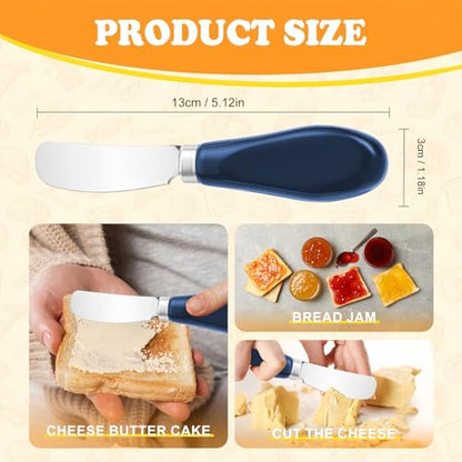 Butter Spreader Knife Set, 2-Pack Stainless Steel Cheese and Butter Knives with Ceramic Handle, Dishwasher Safe, for Soft & Hard Cheese, Jam, Cold Butter (Navy Blue) - color: Navy Blue