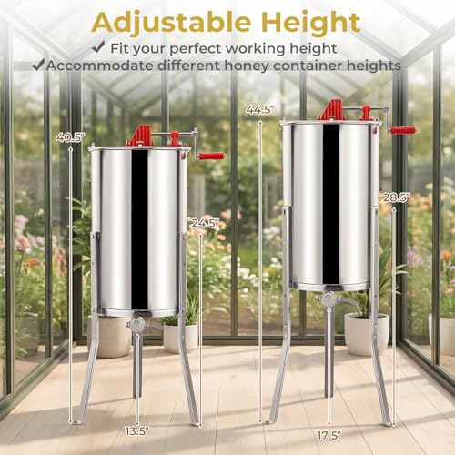 Goplus 3 Frame Honey Extractor, Stainless Steel Manual Honey Spinner with Bottom Gravity Flow Gate & Clear Lid, Honeycomb Drum Spinner, Adjustable Height Apiary Centrifuge Equipment for Home Apiary