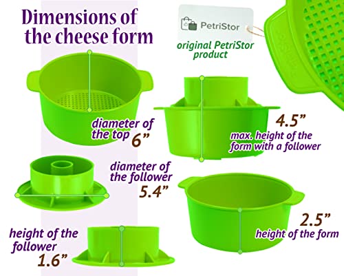 2 Pcs Cheese Mold for Cheese Making Cheese With Follower Piston Color Green - Cheesemaking Supplies - Cheese Form Mold - Cotton Cloth For Straining - Molde Para Queso Casero