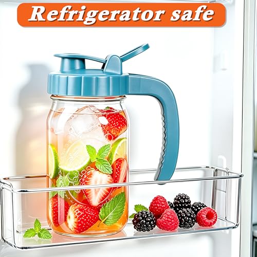 Mason Jar Pitcher With Pour Spout Lid 32 Oz Glass Breastmilk Storage 2 Pack Wide Mouth Airtight & Leakproof Water Jug With Flip Cap For Cold Brew Coffee Iced Tea Sun Tea Lemonade Juice Beverages - color: 32 OZ 2PC