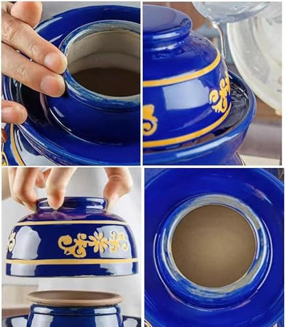 Blue Traditional Chinese Porcelain Pickle Jar,Ceramic Fermentation Crock Pickling Pot,Ceramic Fermenting Jar with Water Seal Airlock Lid Stoneware Fermenter 6kg*1