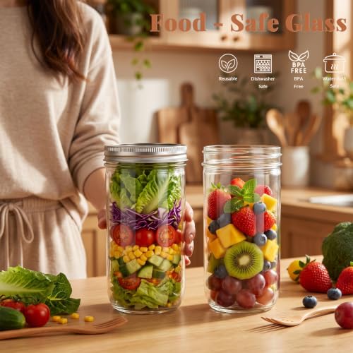 CycleMore 24oz 6 Pack Mason Glass Jars with AirTight Lids and Bands, Wide Mouth Canning Jars for Jelly, Jam, Honey, Wedding Favors, Spices and Herbs - size: 24oz - 6 Pack