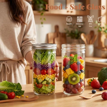 CycleMore 24oz 12 Pack Mason Glass Jars with Silver Separable Lids, Wide Mouth Canning Jars, Glass Pickle Canning Jars for Jelly, Jam, Honey, Wedding Favors, Spices and Herbs - size: 24oz - 12 Pack