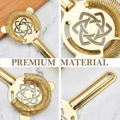 Gold Cocktail Strainer Stainless Steel Hawthorne Strainer Bar Strainer with Fine Spring for Smooth Drinks Professional Bartender Tools Barware Essential - color: #2 Gold
