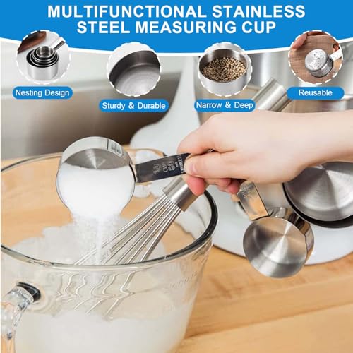 Measuring Cups and Spoons Set 22 Piece, 11 Stainless Steel Nesting Measuring Spoons and Cups with 4 Plastic Measuring Cup, 3 Funnel, 3 Brush, 1 Ruler, Measuring Cup Set for Kitchen Baking Liquid Dry - color: 22 Piece
