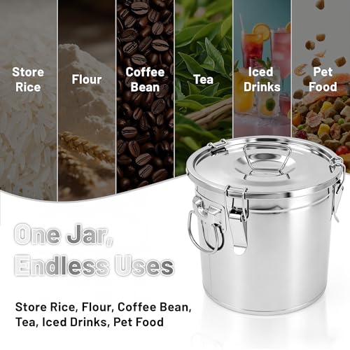 304 Stainless Steel Airtight Food Storage Container with Locking Lid & Clips 8.72gal/33L Large Kitchen Jar for Rice, Flour, Sugar, Grain, Coffee Beans - size: 33L