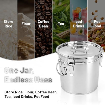 304 Stainless Steel Airtight Food Storage Containers 3.17gal/12L with Locking Lids & Clips Large Kitchen Jar for Rice, Flour, Sugar, Grain, Coffee Beans - size: 12L