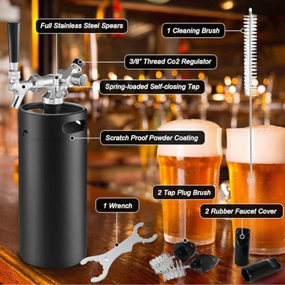Ferroday 128Oz Mini Keg Growler Tap System, Homebrew Mini Beer Growler, Stainless Steel Draft Beer Dispenser With Faucet&Co2 Regulator, Portable Beer Tap System Keep Beer Fresh And Carbonation - color: Black