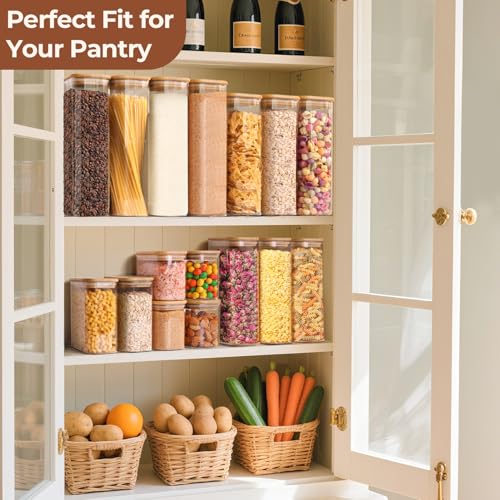 ComSaf 2 Qt Rectangle Glass Storage Containers with Lids, Glass Jars with Bamboo Lids, Clear Food Jar, Square Canister Set of 3, Pantry Organizers and Storage for Flour Pasta Coffee Bean - size: 2 Qt-3Pcs