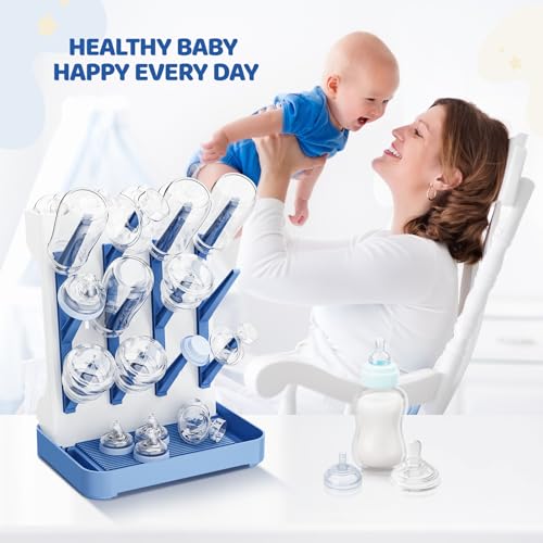 Dayacoco Baby Bottle Drying Rack, Space Saving Vertical Bottles Dryer Holder, Standing Bottle Drying Rack for Countertop Kitchen Organize Bottles, Brushes, Baby Accessories (Blue) - color: Blue
