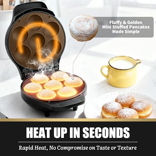 FineMade Mini Stuffed Pancakes Maker, Electric Ebleskiver Poffertjes Maker Pan, Danish Pancakes Maker, Cake Pop Maker, Bake 7x 2'' Ebelskivers without any Flipping operation - style: Mini Stuffed Pancake Maker