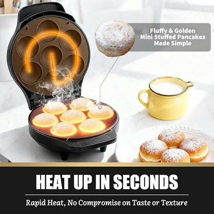 FineMade Mini Stuffed Pancakes Maker, Electric Ebleskiver Poffertjes Maker Pan, Danish Pancakes Maker, Cake Pop Maker, Bake 7x 2'' Ebelskivers without any Flipping operation - style: Mini Stuffed Pancake Maker