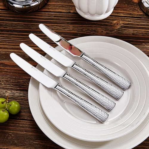 KEAWELL Premium 9.5" Louis Dinner Knives, Set of 4, Stainless Steel Dishwasher Safe, Serrated Knives (Hammered) - style: Hammered