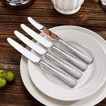 KEAWELL Premium 9.5" Louis Dinner Knives, Set of 4, Stainless Steel Dishwasher Safe, Serrated Knives (Hammered) - style: Hammered
