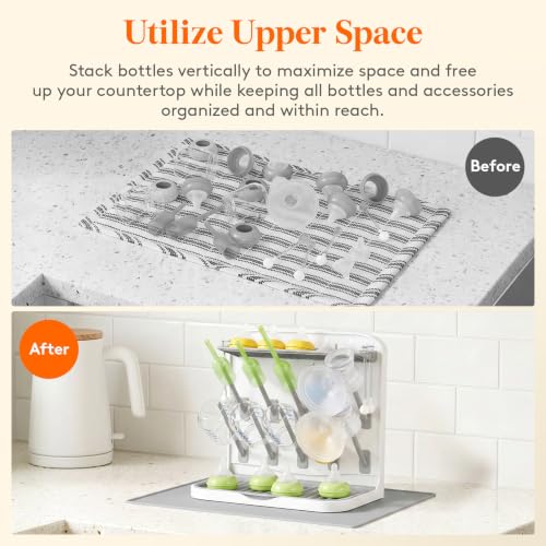 Lifewit Baby Bottle Drying Rack with Drain Mat & 10 Hooks, Newborn Essentials Must Haves, Bottle Storage Organizer for Countertop, Cabinet, Rack Dryer Holder for Pacifiers, Pump Parts, Baby Stuff - size: Medium-10 Hooks