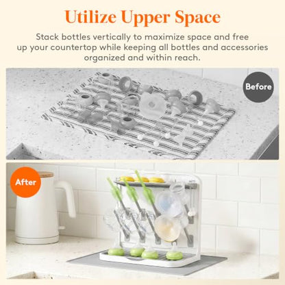 Lifewit Baby Bottle Drying Rack with Drain Mat & 10 Hooks, Newborn Essentials Must Haves, Bottle Storage Organizer for Countertop, Cabinet, Rack Dryer Holder for Pacifiers, Pump Parts, Baby Stuff - size: Medium-10 Hooks