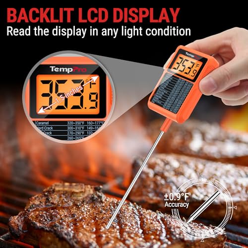 TempPro TP510 Waterproof Digital Candy Thermometer with Pot Clip, 10" Long Probe Instant Read Food Cooking Meat Thermometer for Grilling BBQ Deep Fry Oil Fathers Day Gift (Previously ThermoPro) - style: Temperature Guide
