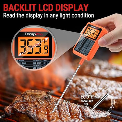 TempPro TP510 Waterproof Digital Candy Thermometer with Pot Clip, 10" Long Probe Instant Read Food Cooking Meat Thermometer for Grilling BBQ Deep Fry Oil Fathers Day Gift (Previously ThermoPro) - style: Temperature Guide