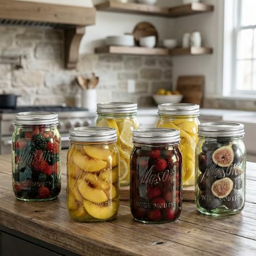 Rubtlamp Green Mason jar 32 oz, 12 Pack Glass Jars - Wide Mouth Mason Jars with Airtight Lids for Pickling, Fermenting, Food Storage&DIY Crafts, Microwave & Dishwasher Safe - color: Green