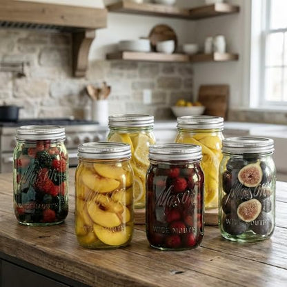 Rubtlamp Green Mason jar 32 oz, 12 Pack Glass Jars - Wide Mouth Mason Jars with Airtight Lids for Pickling, Fermenting, Food Storage&DIY Crafts, Microwave & Dishwasher Safe - color: Green