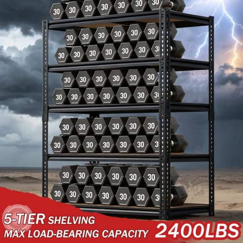 Storage Shelves Unit,40" W 5-Tier Garage Shelving Heavy Duty Metal Adjustable Garage Shelves,Stable Shelves Organizer for Pantry, Kitchen and Basement,40" W x 20" D x 72" H,Black - size: 20"D x 40"W x 72"H
