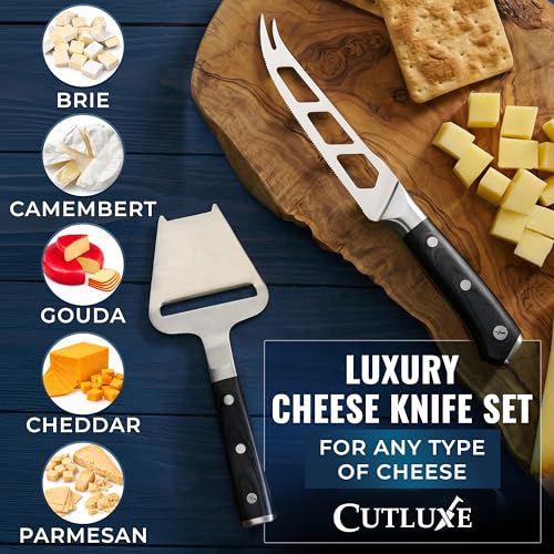 Cutluxe 2-PCS Cheese Knife Set – 5″ Stainless Steel Knife & 3.5″ Slicer for Soft & Hard Cheeses - Sharp Blades, Pronged & Non-Stick, Pakkawood Handles - Cheese Knives For Charcuterie Board - size: Cheese Knife Set
