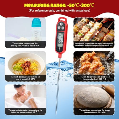 Copkim 6 Pcs Instant Read Meat Thermometer with Long Probe 9.65 Inch Kitchen Cooking Food Candy Waterproof Digital Thermometer for BBQ Water Milk Yogurt Liquid Cooking(Red) - color: Red