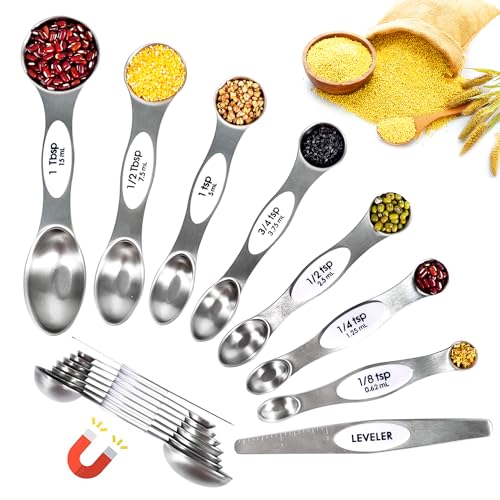 18-Pc Magnetic Measuring Cups and Spoons Set, with Lid, White | Includes 1 cover, 9 stackable cups set & 8 magnetic spoons, BPA-free & dishwasher safe, for liquid and dry baking - color: 18 Piece - White