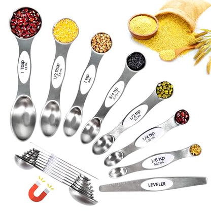 18-Pc Magnetic Measuring Cups and Spoons Set, with Lid, White | Includes 1 cover, 9 stackable cups set & 8 magnetic spoons, BPA-free & dishwasher safe, for liquid and dry baking - color: 18 Piece - White