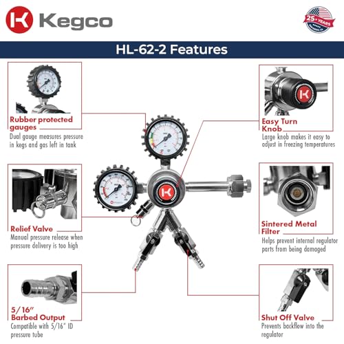 Kegco Premium Commercial Grade Dual Gauge Two Product CO2 Draft Beer Regulator