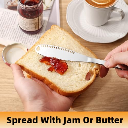 Stainless Steel Butter Knife – 3 in 1 Spreader, Grater & Curler- Serrated Edge Slicer with Holes – Kitchen Tool and Gadget for Butter, Cheese & Jam