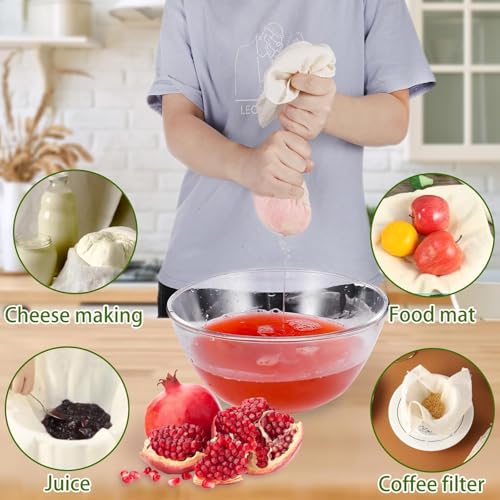 6 PCS Cheese Cloths for Straining, 20x20 Inch Grade 100 Reusable Cheese Cloth, Washable Unbleached Cotton Fine Mesh Cloth Strainer, Muslin Cheesecloth for Nut Milk, Yogurt, Broth with Hemmed Edge