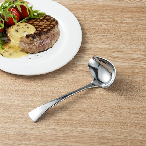 IMEEA 2-Piece Small Ladle Set, 7" Drizzle Spoon with Pour Spout 7.6" Serving Ladle, 18/10 Stainless Steel for Gravy, Sauces & Dressing - size: 1 x Soup Spoon + 1 x Drizzle Spoon