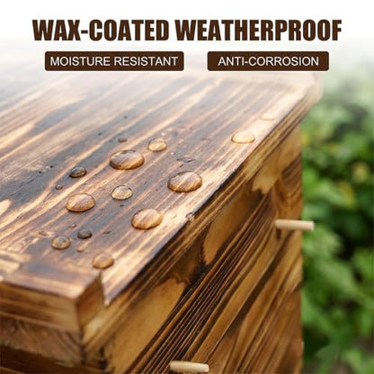 Beehive Box Kit, Pine Wood 5-Layer Structure Beeswax Coated Vertical Beehive, Without Nest Frame, with Metal Hive Entrance (Carbonized Version, 5-Layer Segmented Design) - color: Carbonized version, size: 5-Layer Vertical Beehive