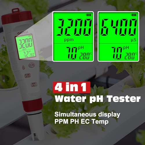pH Tester,Digital pH Meter for Water,New Version TDS Meter for Drinking Water with Backlit Simultaneously Display 4 in 1 TDS pH EC Meter for Water Hydroponic Nutrient Solution,Pool,Home Use - style: 4 in 1 pH Meter