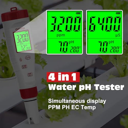 pH Tester,Digital pH Meter for Water,New Version TDS Meter for Drinking Water with Backlit Simultaneously Display 4 in 1 TDS pH EC Meter for Water Hydroponic Nutrient Solution,Pool,Home Use - style: 4 in 1 pH Meter