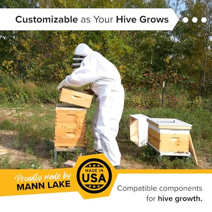 Mann Lake 8-Frame Medium Super Kit, Fully Assembled 6⅝" Super Box with 8 Durable Frames & Beeswax-Coated Plastic Foundation for Honey Storage, Beekeeping and Hive Expansion, Made in USA, Unpainted - color: Not Painted Deep Hive Kit